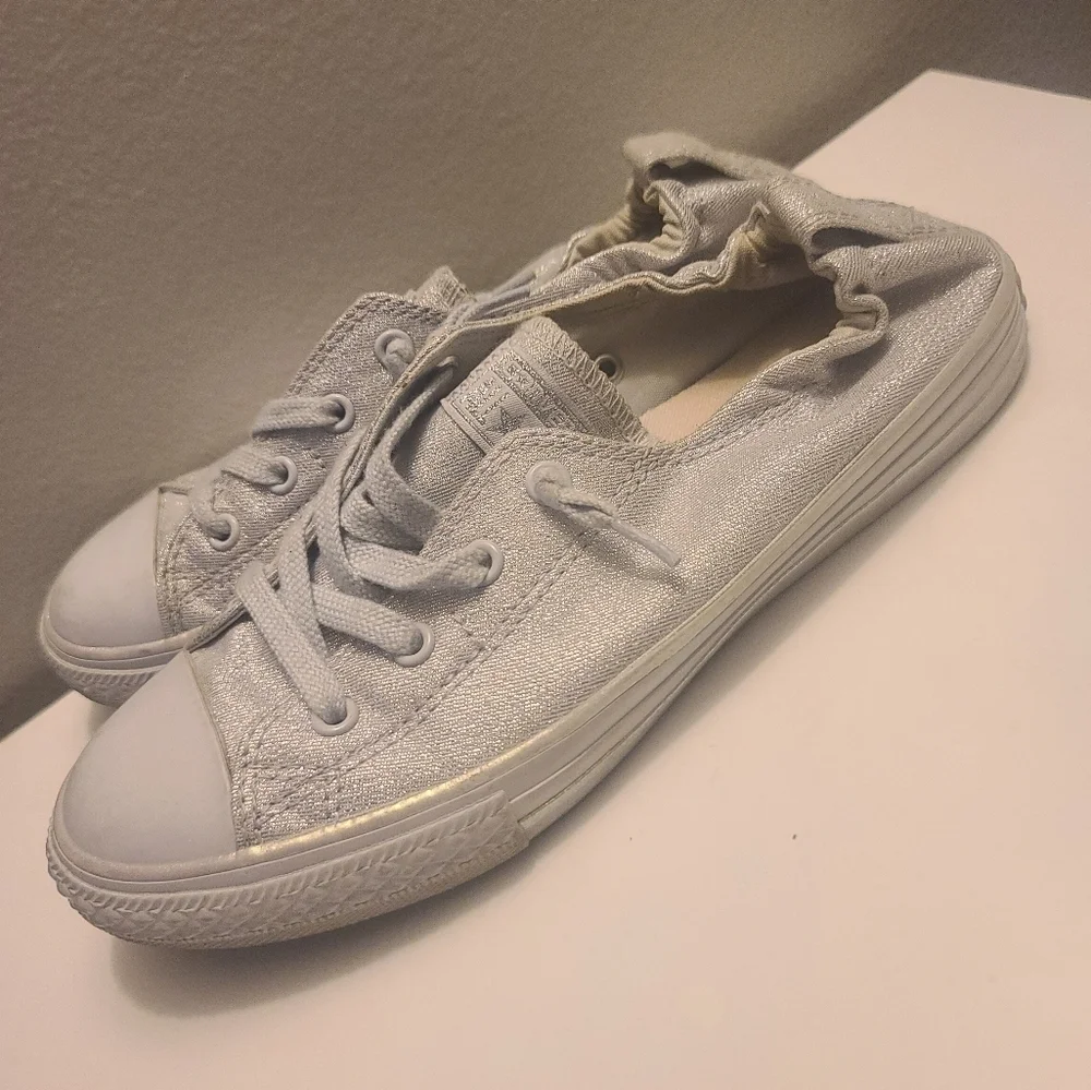 Converse All Star Kids Silver Metallic Canvas Slip On Sneakers